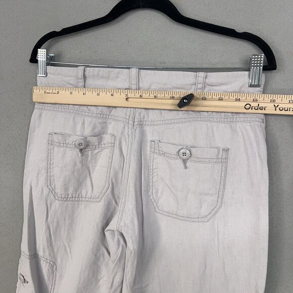 Hei Hei Pants Womens 4 Light Gray Linen Blend Cargo Capri Drawstring Utility Y2K - Picture 10 of 15